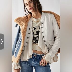 Free People ‘Romantic Ruffles’ Military Style Jacket in Natural XS